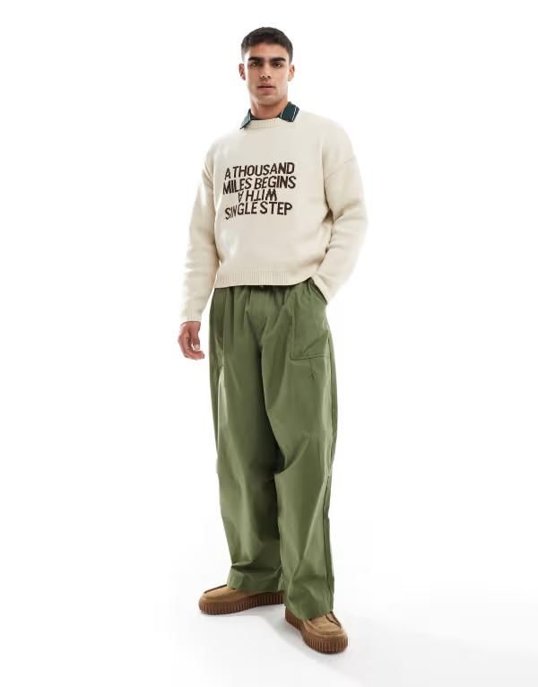 エイソス メンズ ボトムス カジュアルパンツ ASOS DESIGN oversized baggy pants Khaki カーキ