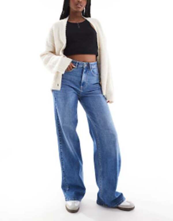 オンリー レディース ボトムス デニムパンツ ワイドレッグ ジーンズ ONLY Hannah extra high rise wide leg jeans in mid blue wash Medium blue ブルー