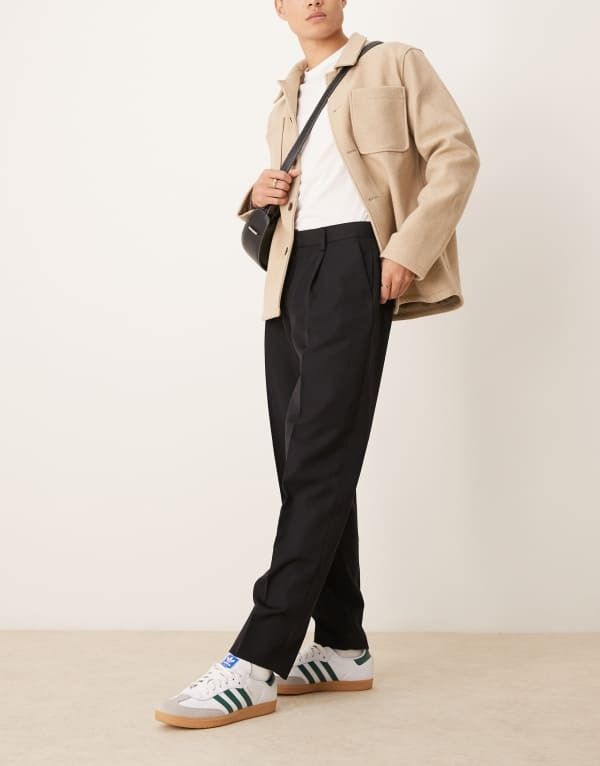 エイソス メンズ ボトムス カジュアルパンツ パンツ ASOS DESIGN smart oversized tapered pants with front pleat Black ブラック