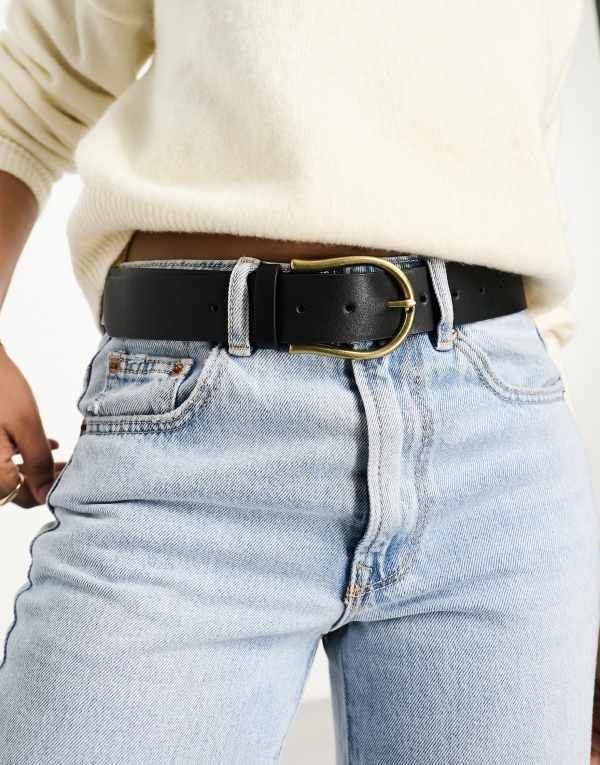 エイソス レディース アクセサリー ベルト ジーンズ ASOS DESIGN half moon waist and hip jeans belt Black ブラック