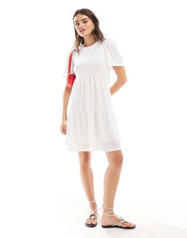 ジェイディーワイ レディース トップス ワンピース ミニワンピース ミニ JDY eyelet mini dress WHITE ホワイト