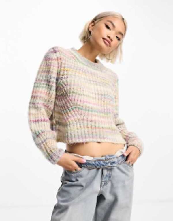 オンリー レディース アウター ニット・セーター セーター クロップド ONLY cropped sweater in multi pastel stripe Multi マルチカラー