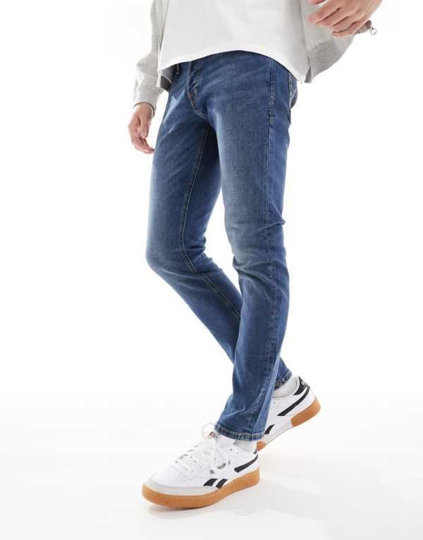 ジャック アンド ジョーンズ メンズ ボトムス デニムパンツ スリムフィット ジーンズ Jack Jones Intelligence Glenn slim fit jeans in mid Blue Denim デニム