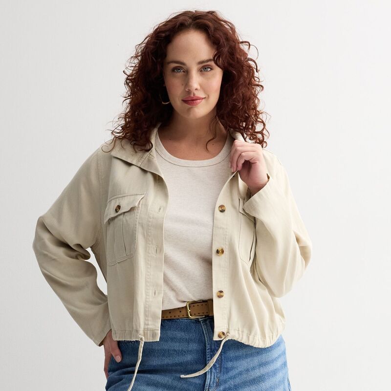 ソノマ レディース アウター ジャケット・ブルゾン プラスサイズ クロップド Plusize Sonoma Goods For Life Cropped Summer Button Front Jacket Earthmover