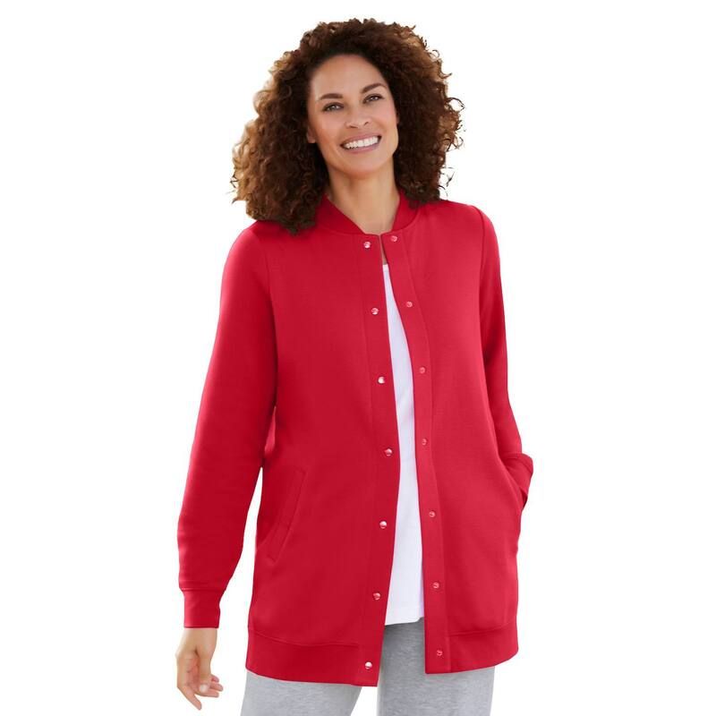 ウーマン ウィズイン レディース アウター ジャケット・ブルゾン プラスサイズ フリース Woman Within Plusize Fleece Baseball Jacket Classic Red レッド