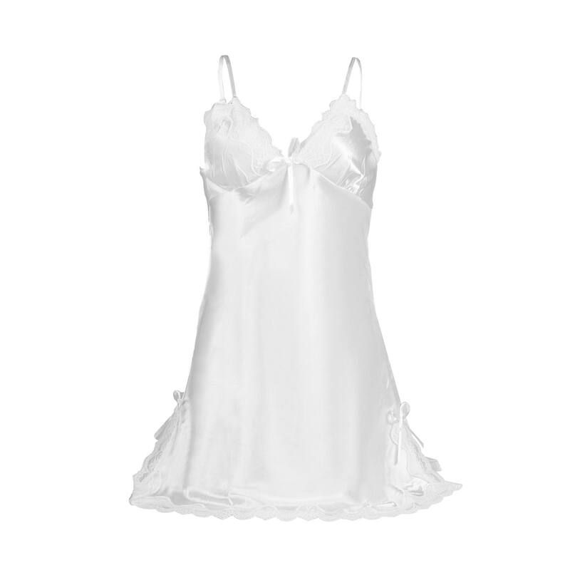アレグラ ケー レディース アンダーウェア ナイトウェア レーストリム サテン レース ALLEGRA K Womens Nightgown Satin Lace Trim Sleepwear Pajama Dress White Lace ホワイト