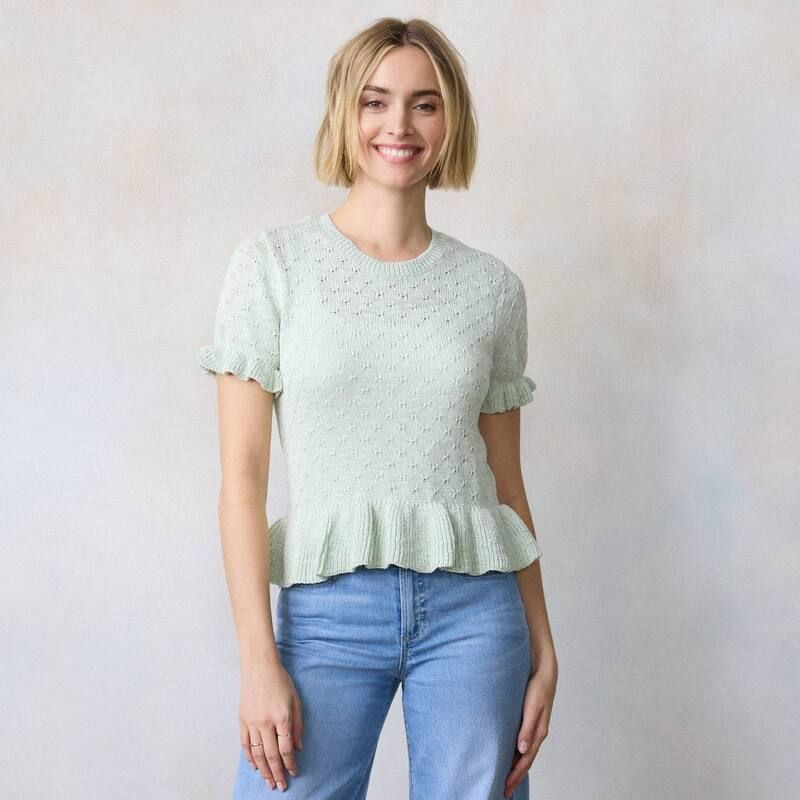 LC Lauren Conrad レディース アウター ニット・セーター Tシャツ Womens LC Lauren Conrad Flutter Peplum Sweater Tee Faded Ivy