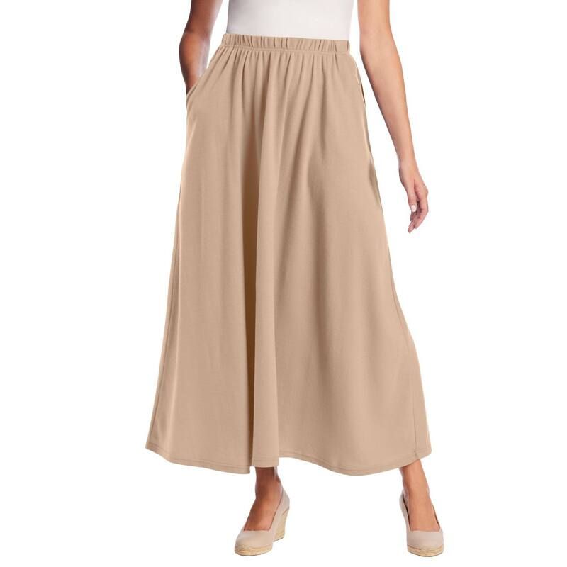 ウーマン ウィズイン レディース ボトムスカート プラスサイズ マキシ Woman Within Plusize 7Day Maxi Skirt New Khaki カーキ