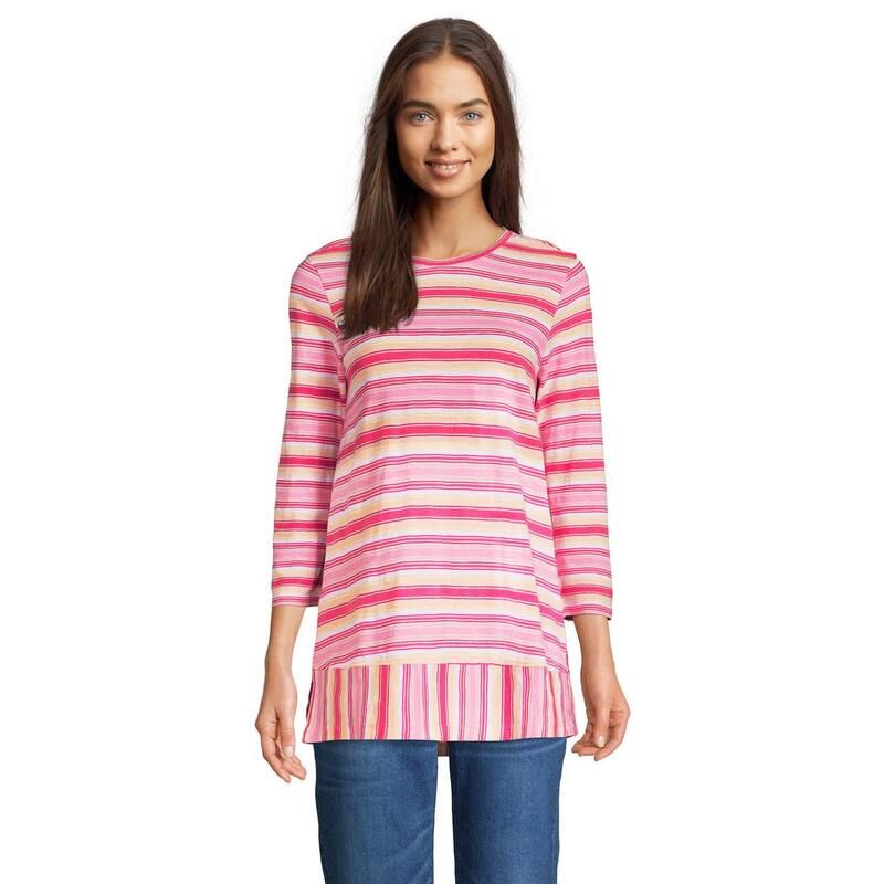 ランズエンド レディース トップス Tシャツ ジャージー Womens Lands End Slub Jersey Swing Tunic Pink Multi Stripe ピンク