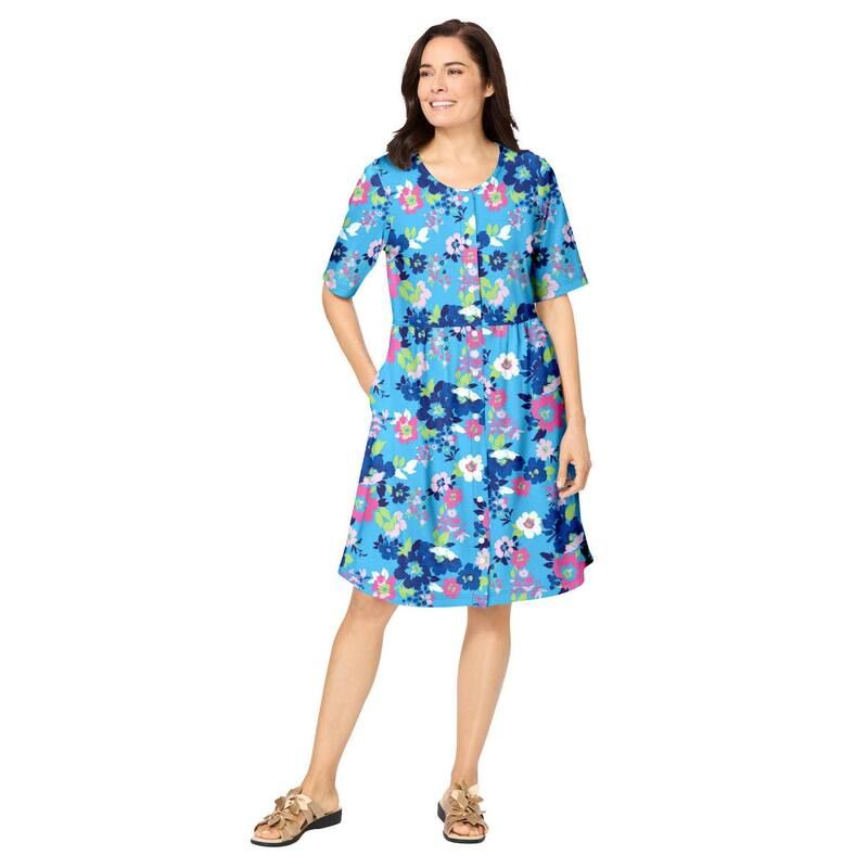 ウーマン ウィズイン レディース トップス ワンピース プラスサイズ Woman Within Plusize ButtonFront Short Essential Dress Paradise Blue Multi ブルー 11,235円