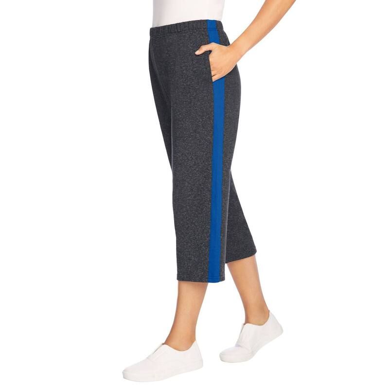 ウーマン ウィズイン レディース ボトムス カジュアルパンツ プラスサイズ プチ パイル コットン キャップ Woman Within Plusize Petite SideStripe Cotton French Terry Capri Heather Ch
