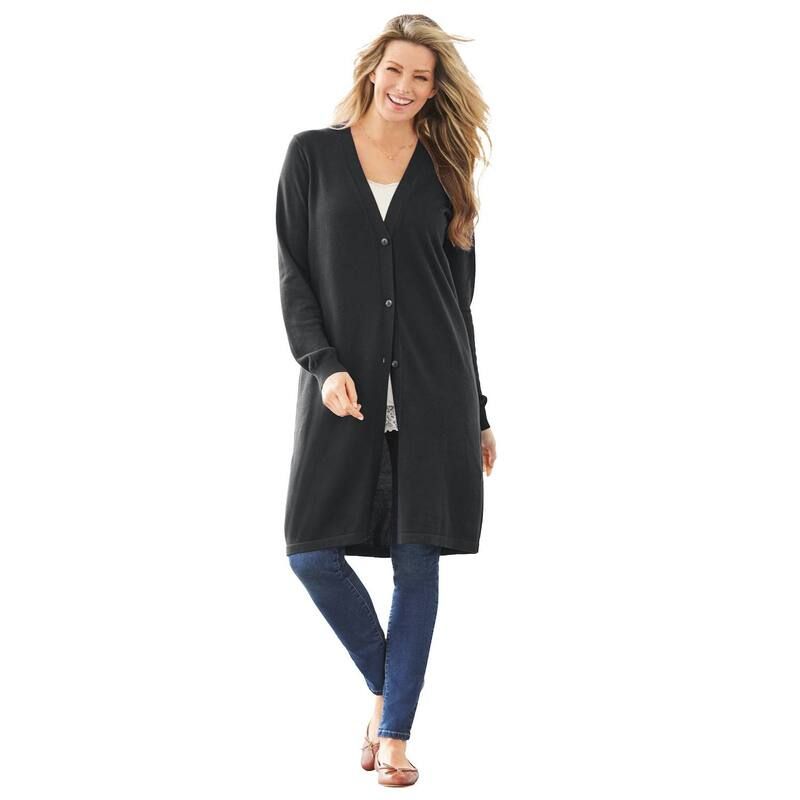 ウーマン ウィズイン レディース アウター ニット・セーター プラスサイズ コットン Woman Within Plusize Perfect Cotton Duster Sweater Black ブラック