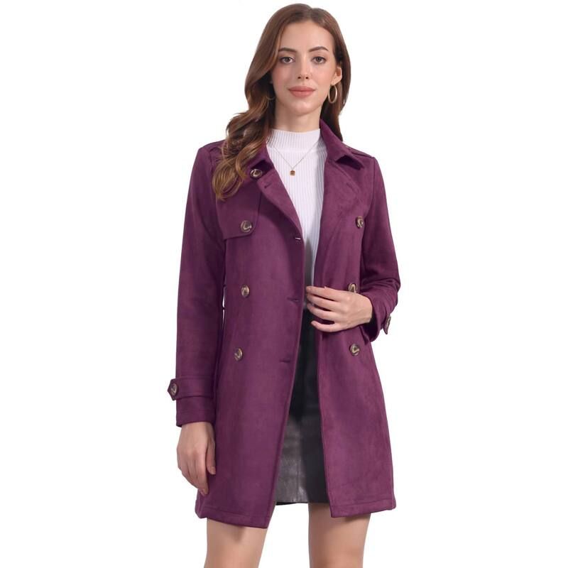 アレグラ ケー レディース アウター ジャケット・ブルゾン スエード コート ALLEGRA K Womens Notched Lapel Double Breasted Faux Suede Trenchcoat Dark Purple パープル