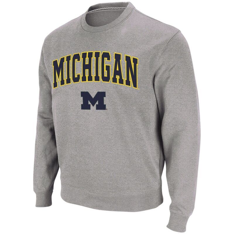 コロシアム メンズ アウター パーカー・スウェット クルーネック シャツ ロゴ Mens Colosseum Heather Gray Michigan Wolverines Arch Logo Crew Neck Sweatshirt Mic Grey グレ