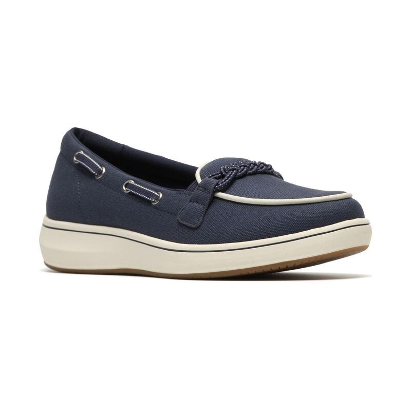 クラークス レディース シューズ Clarks Cloudsteppers BreezeSky Bay WomenslipOn Boat Shoes Navy Canvas ネイビー