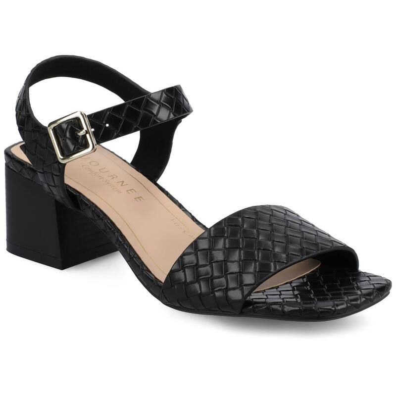 ジャーニー レディース シューズ サンダル アンクル ヒール Journee Shainankle Strap Womens Block Heel Sandals Black Woven ブラック