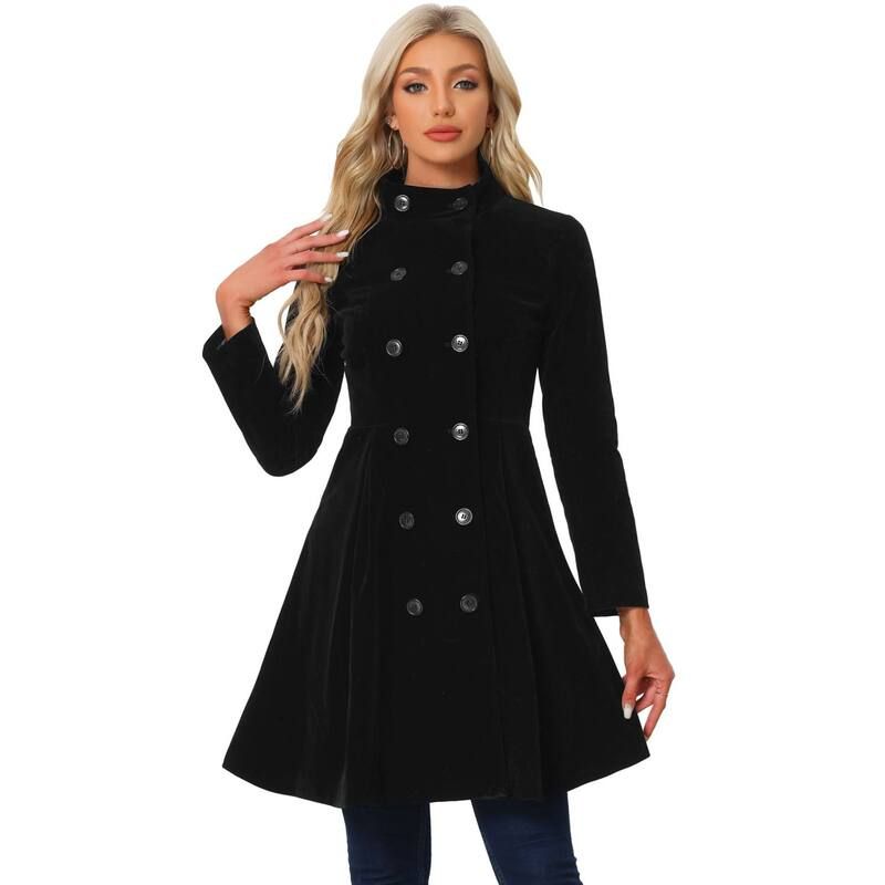 アレグラ ケー レディース アウター ジャケット・ブルゾン A ライン ベルベット コート ALLEGRA K Velvet ALine Coat for Womenstand Collar Double Breasted Winter Trench Coat