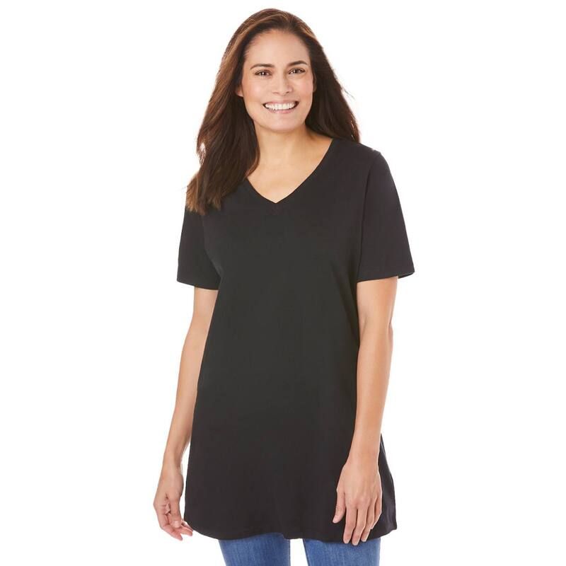 ウーマン ウィズイン レディース トップス Tシャツ Vネック プラスサイズ 半袖 Woman Within Plusize Perfect ShortSleeve VNeck Tunic Black ブラック