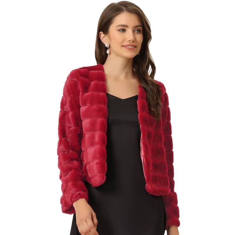 アレグラ ケー レディース アウター ジャケット・ブルゾン コート ALLEGRA K Womens Long Sleeve Solid Color Collarlesshaggy Soft Faux Fur Coat Wind Red レッド