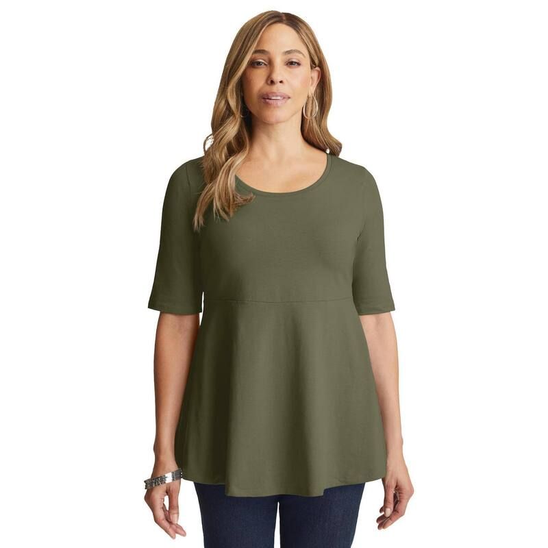 ジェシカロンドン レディース トップス Tシャツ プラスサイズ コットン Jessica London Womens Plusize Stretch Cotton Peplum Tunic Dark Olive Green グリーン