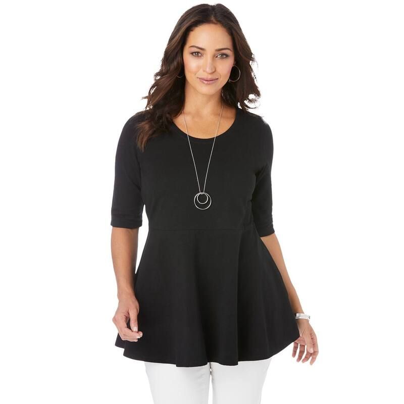 ジェシカロンドン レディース トップス Tシャツ プラスサイズ コットン Jessica London Womens Plusize Stretch Cotton Peplum Tunic Black ブラック