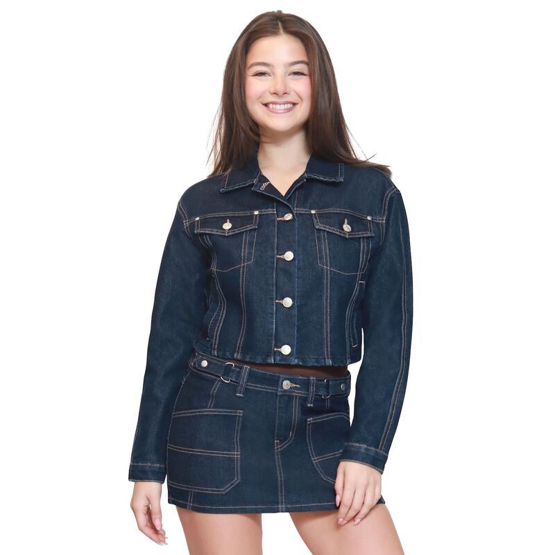 マッデンガール レディース アウター ジャケット・ブルゾン クロップド デニム Juniors madden girl Oversized Croppedenim Jacket Dark Rinse デニム