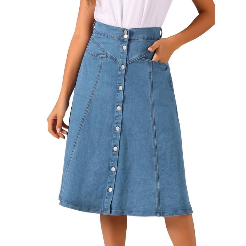 アレグラ ケー レディース ボトムスカート A ライン ハイウエスト ミディ ALLEGRA K Womens Buttons Front High Waistretchy Aline Flowy Midi Skirts With Pocket Light B