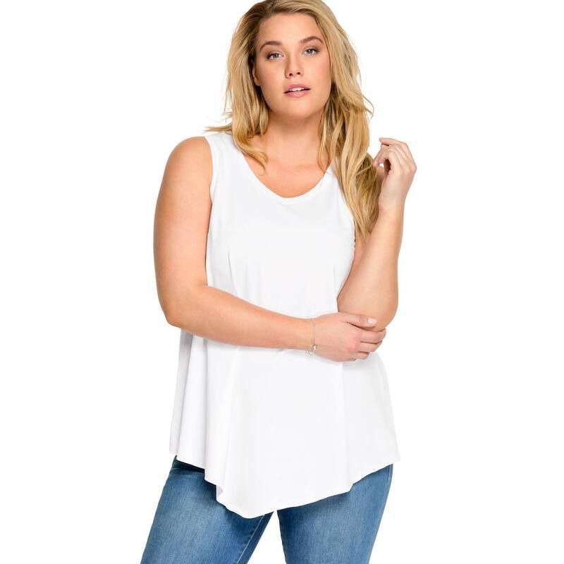 Ellos レディース トップス Tシャツ Vネック プラスサイズ ellos Plusize VNeck Pointed Frontank White ホワイト