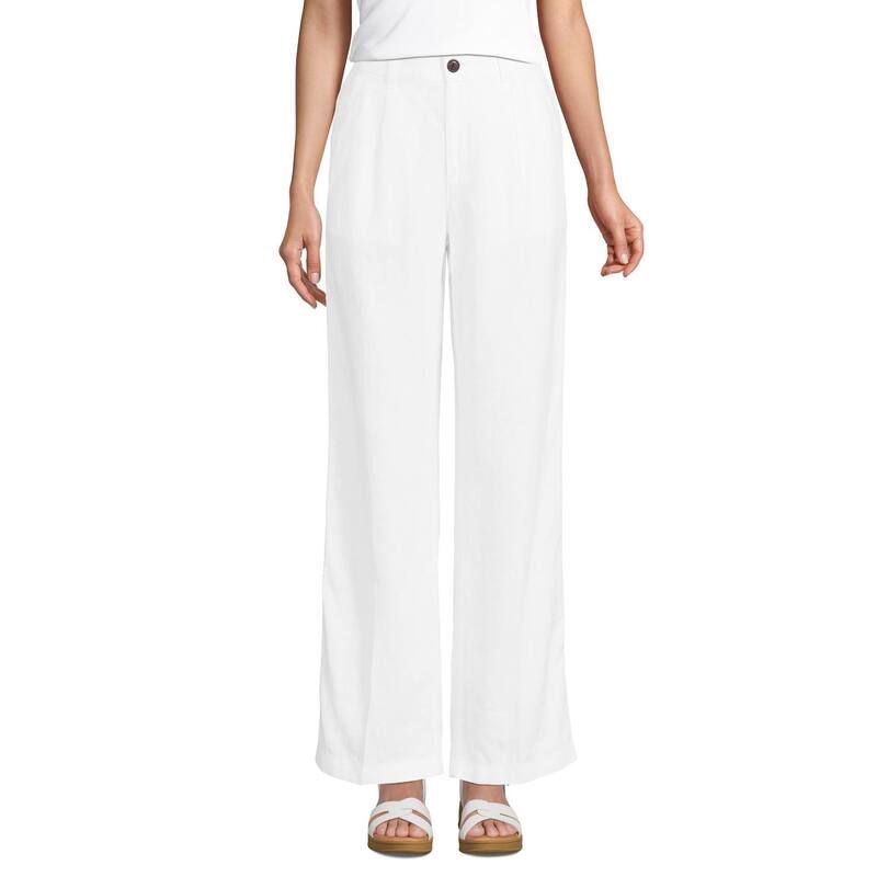 ランズエンド レディース ボトムス カジュアルパンツ プリーツ リネン Womens Lands End HighRise WideLeg Linen Pleated Pants White ホワイト