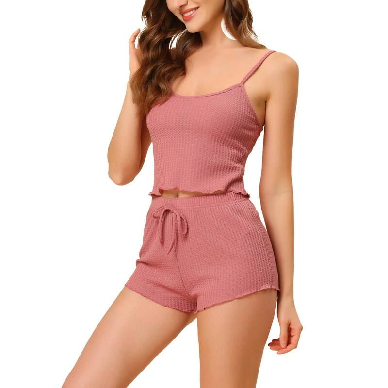 cheibear レディース アンダーウェア ナイトウェア ショートパンツ ノースリーブ cheibear Womens Pajama Sleeveless Crop Tank Tops and Shorts Lounge Set Pink ピンク