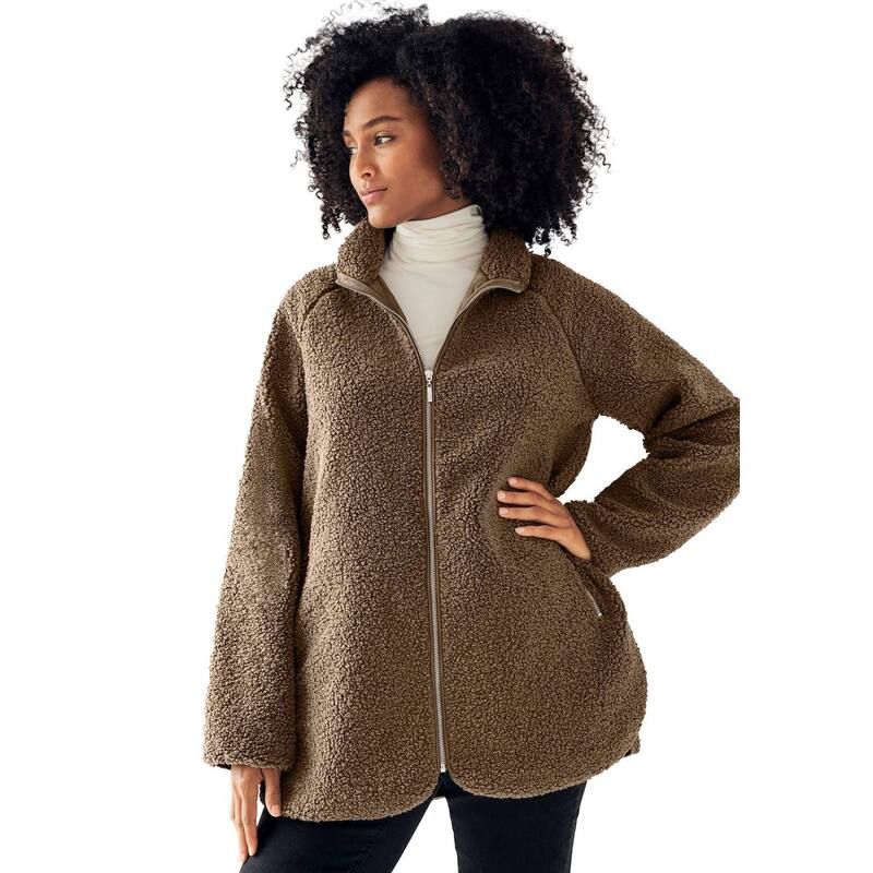Ellos レディース アウター ジャケット・ブルゾン プラスサイズ ellos Plusize Sherpa ZipFront Jacket Brown ブラウン
