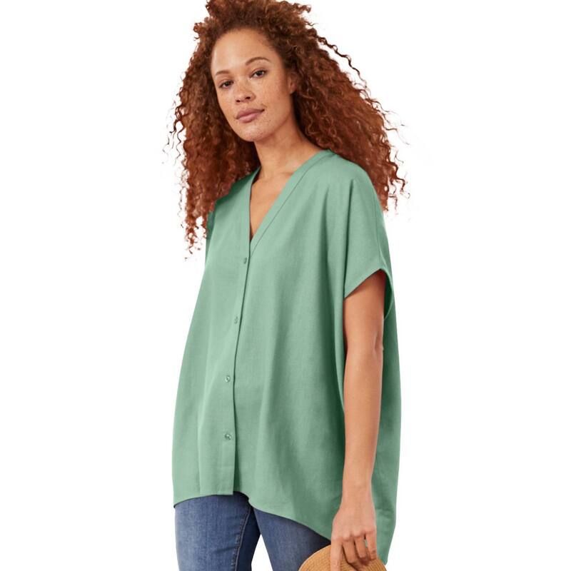 Ellos レディース トップス Tシャツ プラスサイズ リネン ellos Plusize Oversized LinenBlend Tunic Antique Jade