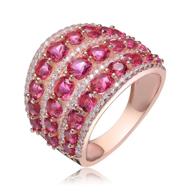 アンブランデッド レディース アクセサリー リング Unbranded Rose Gold Tone Sterling Silvered Cubic Zirconia 3Row Ring Rose Tone レッド