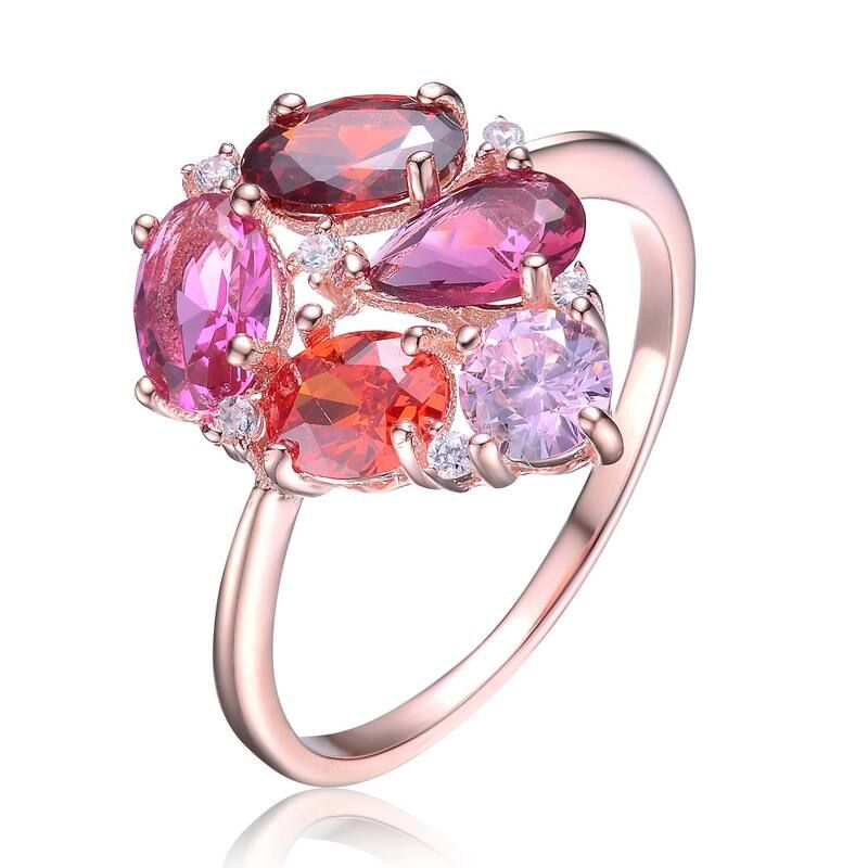 アンブランデッド レディース アクセサリー リング Unbranded 18k Gold Over Silver Multicolored Cubic Zirconia Cocktail Ring Rose Tone Pink Multi ピンク