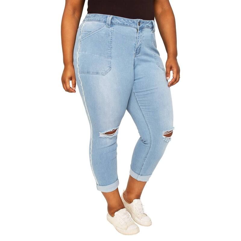 ポエティック ジャスティス レディース ボトムス デニムパンツ スリムフィット プラスサイズ ジーンズ Poetic Justice Tia Womens Plusize Curvy Fit High Rise Utility Slim Fit Ripped