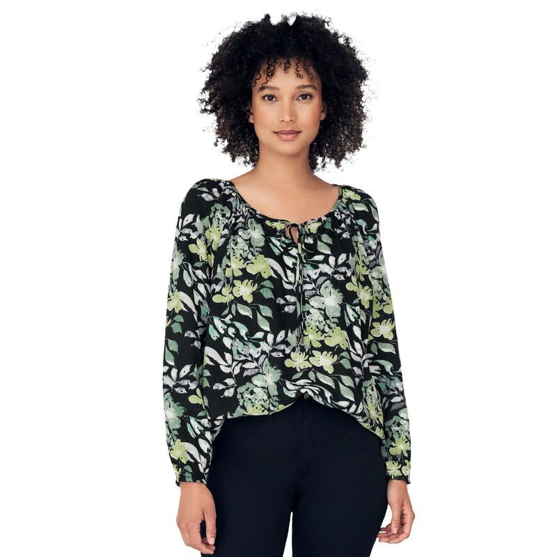 Ellos レディース トップス Tシャツ プラスサイズ ellos Plusize Tie Neck Peasantunic Black Multi Green ブラック