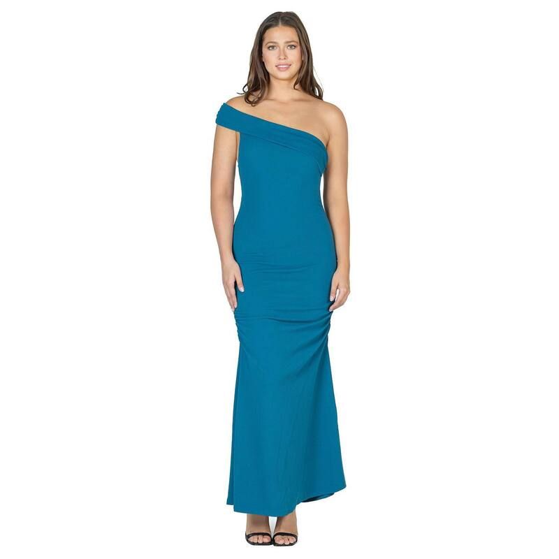 24 セブンコンフォート レディース トップス ワンピース ギャザー ワンショルダー マキシ Womens 24Seven Comfort Apparel OneShoulderuched Mermaid Maxi Dress Teal ティール