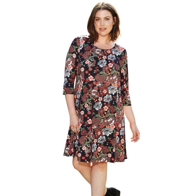 Ellos レディース トップス ワンピース プラスサイズ ニット ellos Plusize Madison KnithreeQuarter Sleeve Dress Black Abstract Dot ブラック