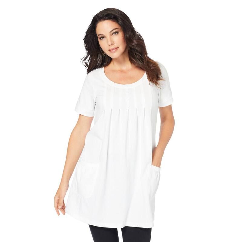 ロアマンズ レディース トップス Tシャツ プラスサイズ ニット Roamans Womens Plusize Two Pocket Soft Knit Swing Tunic White ホワイト