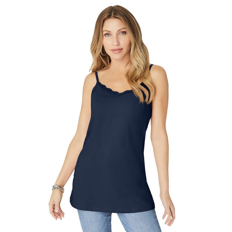 ロアマンズ レディース トップス Tシャツ レーストリム プラスサイズ レース Roamans Womens Plusize Lace Trim Bra Cami Navy ネイビー