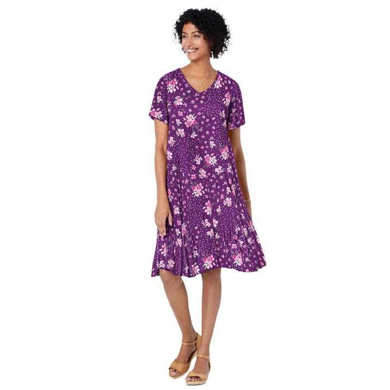 ウーマン ウィズイン レディース トップス ワンピース プラスサイズ Woman Within Plusize Short Crinkle Dress Plum Purple Patch パープル