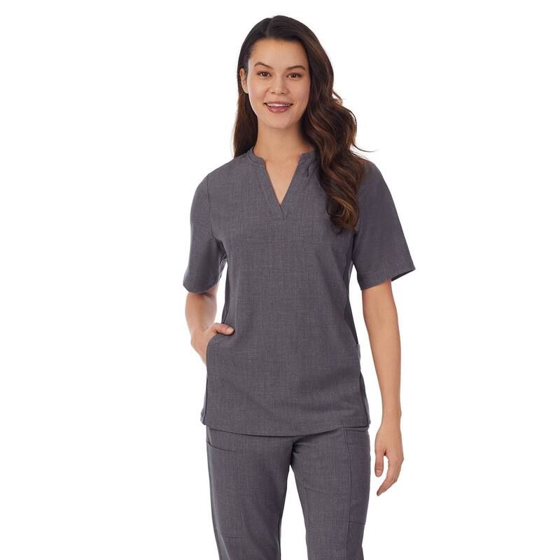 クドルドッズ レディース トップス Tシャツ Womens Cuddl Dudscrubs 4Pocket Split Neck Top Charcoal Heather Gray チャコール