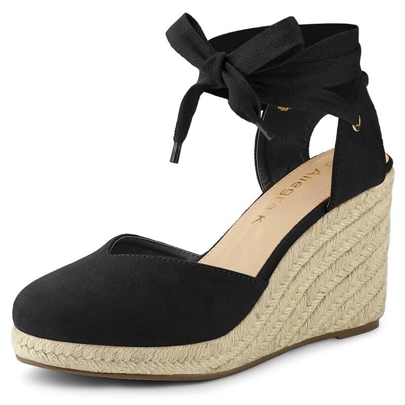 アレグラ ケー レディース シューズ サンダル ALLEGRA K Womens Closed Toespadrilles Wedges Tie Up Wedge Sandals Black ブラック