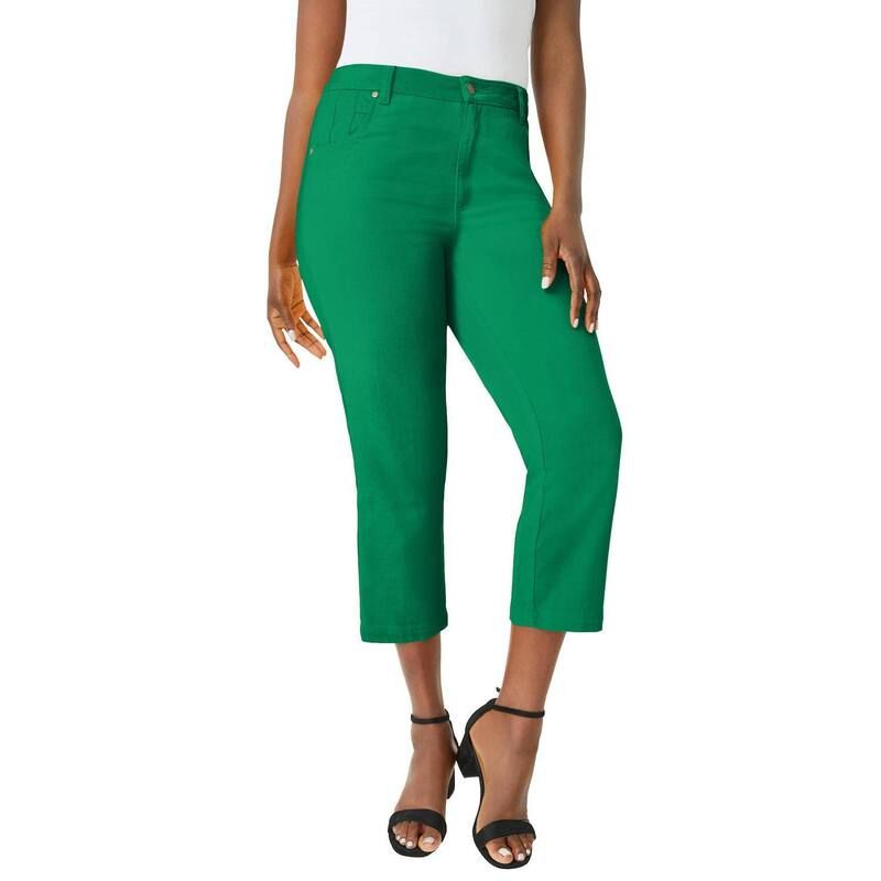 ジェシカロンドン レディース ボトムス カジュアルパンツ プラスサイズ コットン デニム キャップ Jessica London Womens Plusize Classicotton Denim Capri Kelly Green グリーン
