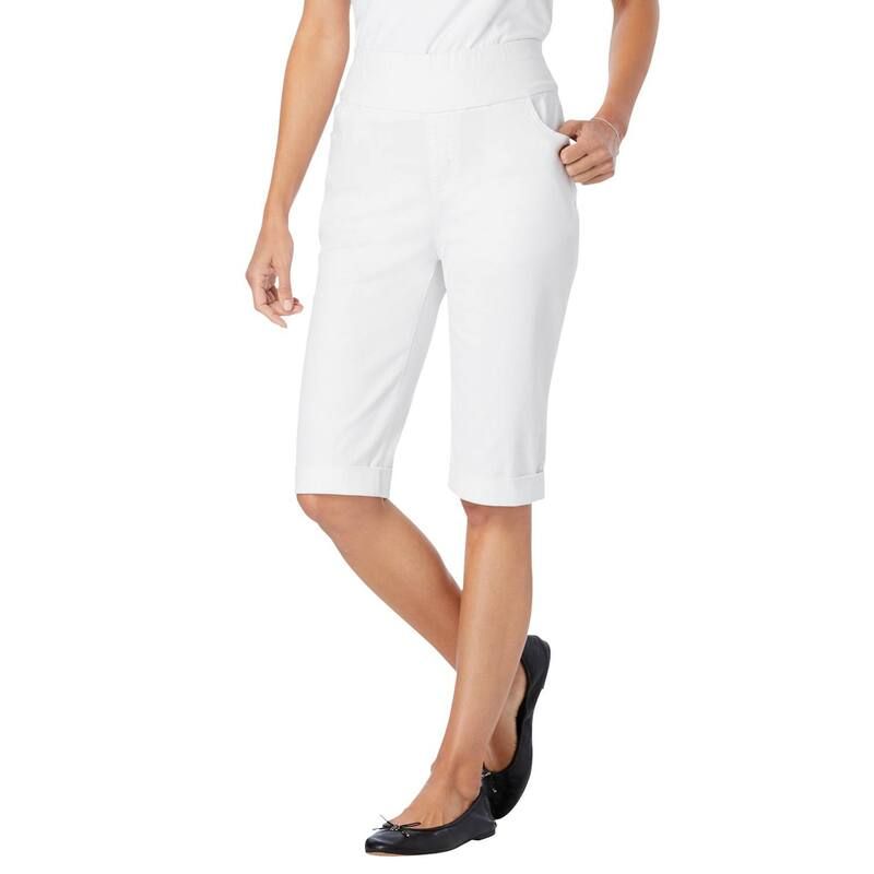 ウーマン ウィズイン レディース ボトムス ハーフパンツ・ショーツ プラスサイズ ショートパンツ デニム ジーンズ Woman Within Plusize PullOn ElasticWaistretch Denim Jeanshorts White ホワイ 12,030円