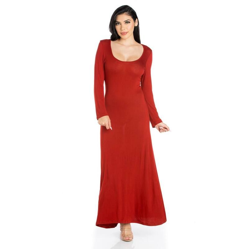 24 セブンコンフォート レディース トップス ワンピース マキシ Womens 24seven Comfort Apparel Scoopneck Long Sleeve Maxi Dress Orange オレンジ