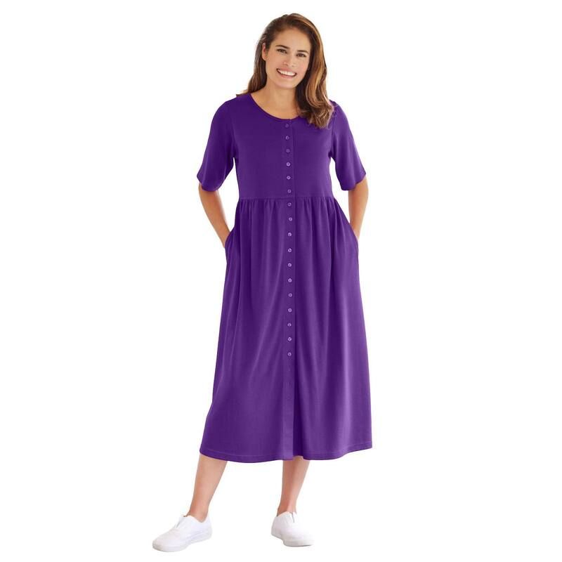 ウーマン ウィズイン レディース トップス ワンピース プラスサイズ プチ Woman Within Plusize Petite ButtonFront Essential Dress Radiant Purple パープル