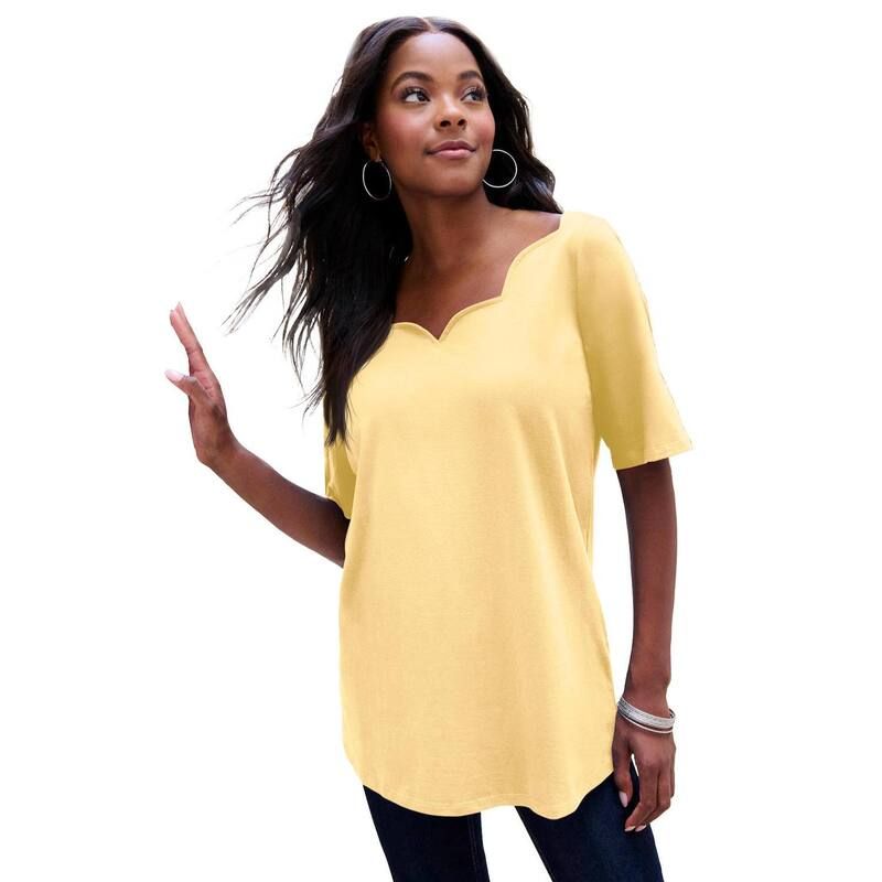 ロアマンズ レディース トップス Tシャツ プラスサイズ Roamans Womens Plusize Ultimate Scalloped Scoop Neck Tee Banana