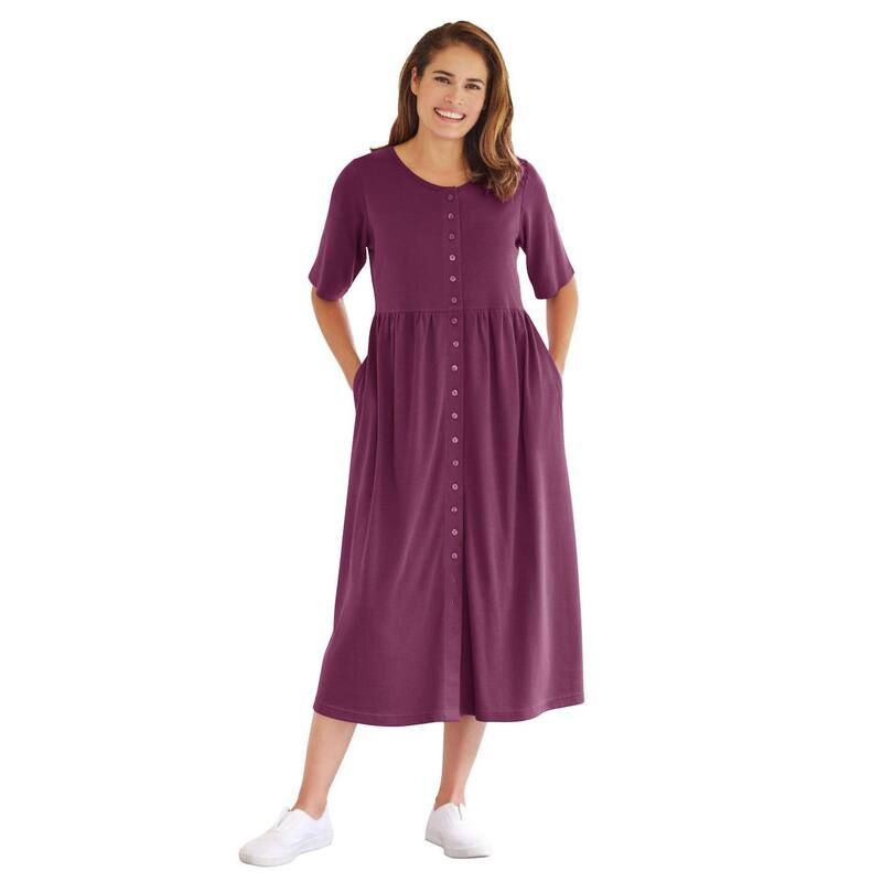 ウーマン ウィズイン レディース トップス ワンピース プラスサイズ プチ Woman Within Plusize Petite ButtonFront Essential Dress Deep Claret
