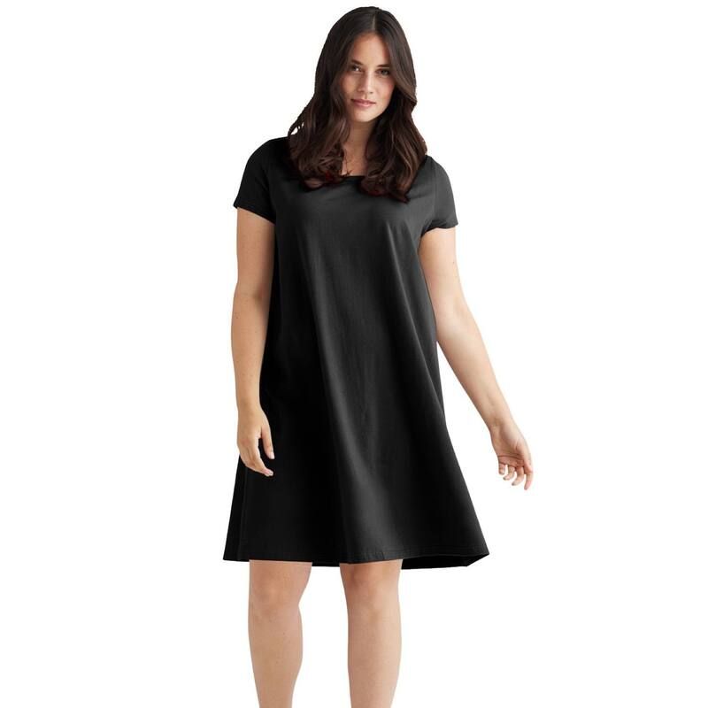 Ellos レディース トップス ワンピース A ライン プラスサイズ Tシャツ ニット ellos Plusize ALine Knitee Dress Black ブラック